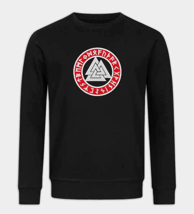 Hanorac fără glugă brodat Valknut Cerc Runic